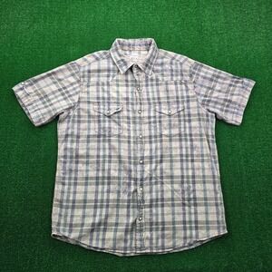 Ryan Michael Shirt Mens XL Blue Plaid Button Snap Up Western Cowboy Rodeo